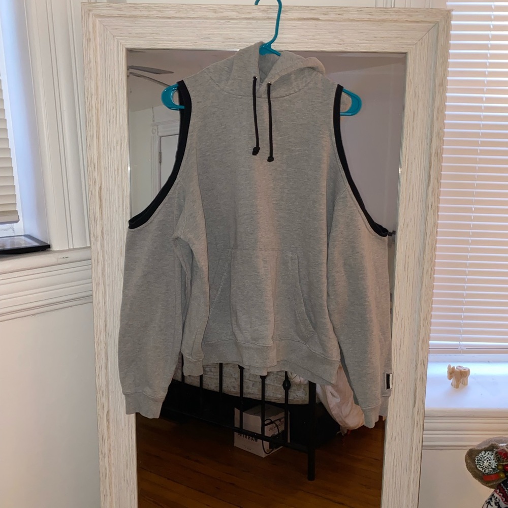 LF gray free shoulders hoodie